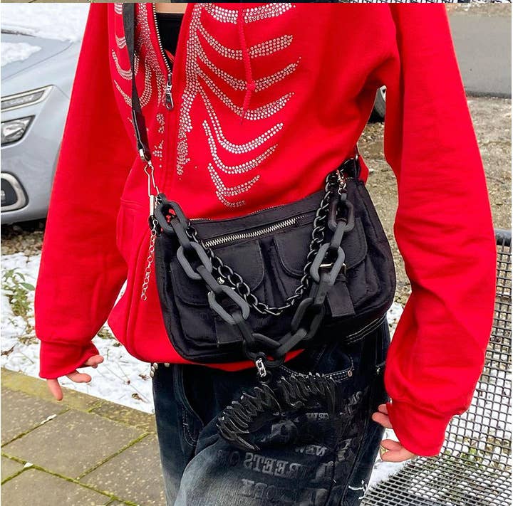 SOLID COLOR STERNUM IRON DRILL ZIPPER HOODIE