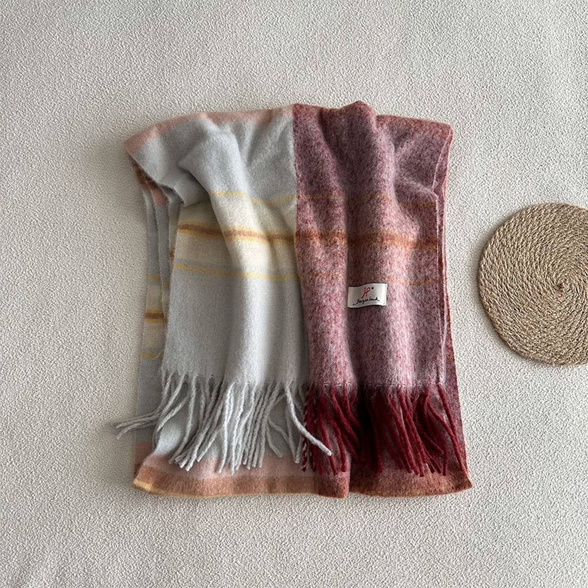 Blue Plaid Faux Cashmere Scarf ??Winter Warm_CWASC2337