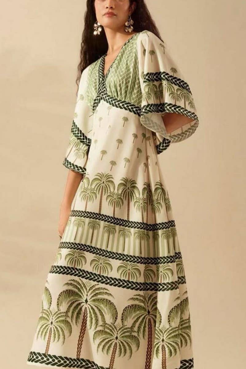 CWDMD5834_V-NECK LOOSE FLORAL FLOWY MAXI DRESS