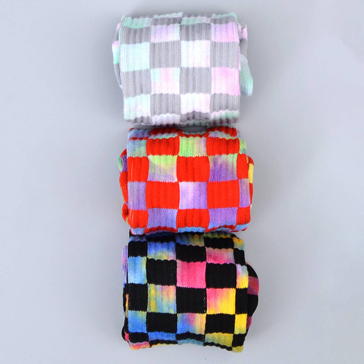 FASHION TIE-DYED CHECKERED SOCKS_CWMS0265