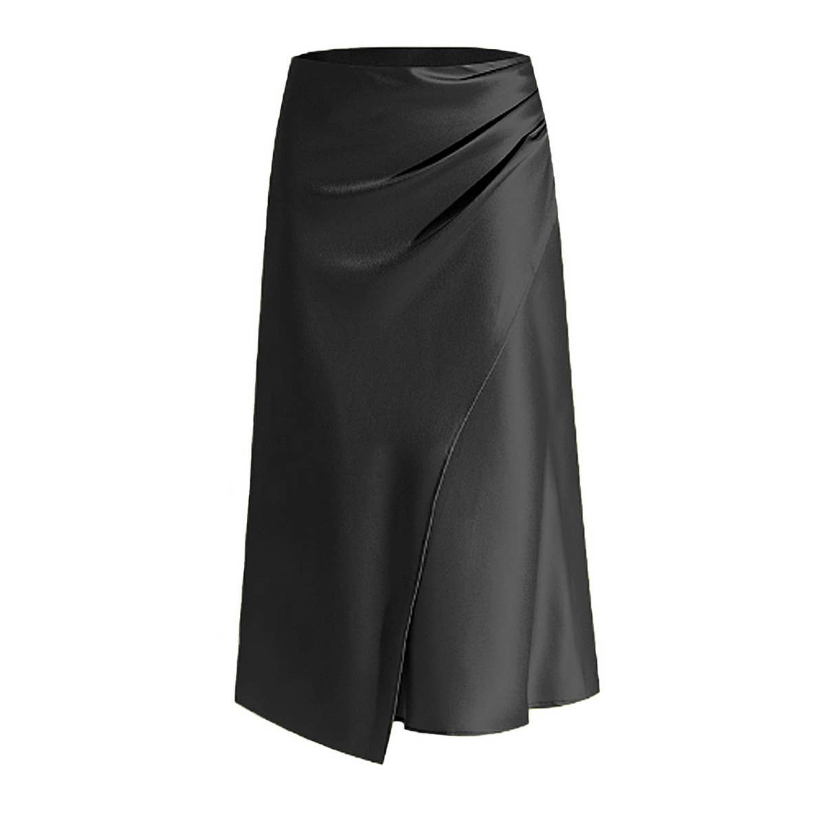 HIGH WAIST SATIN PLEATED SLIT MAXI SKIRT