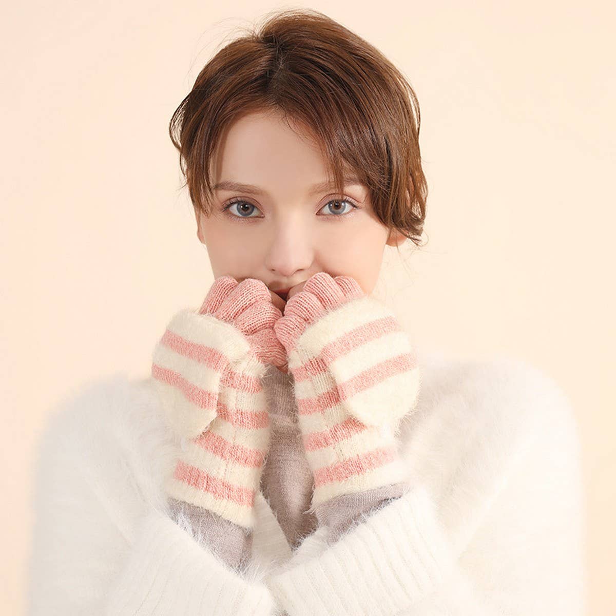 WINTER WOOL KNITTED HALF-FINGER FLAP WARM GLOVES_CWAG0403