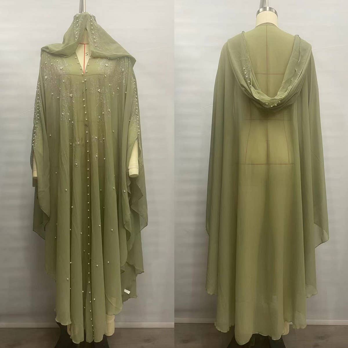 African Beaded Long Robe Muslim Cape Hooded Dress_CWMM6138