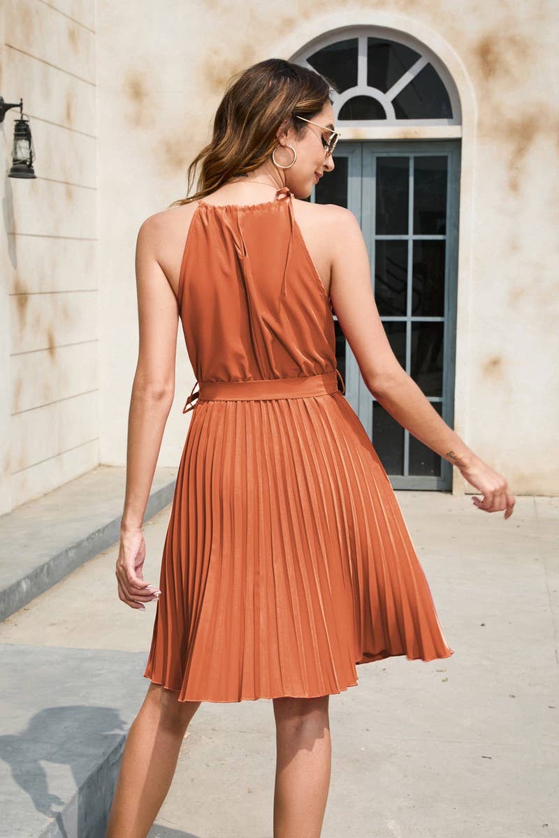 CWDSD4008_SOLID COLOR WAISTBAND SHORT DRESS