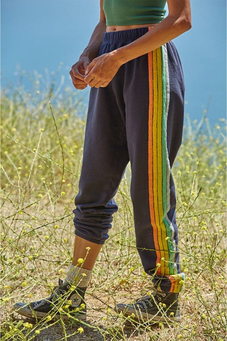 RAINBOW STRIPED PATCHWORK HIGH WAIST ANKLE PANTS