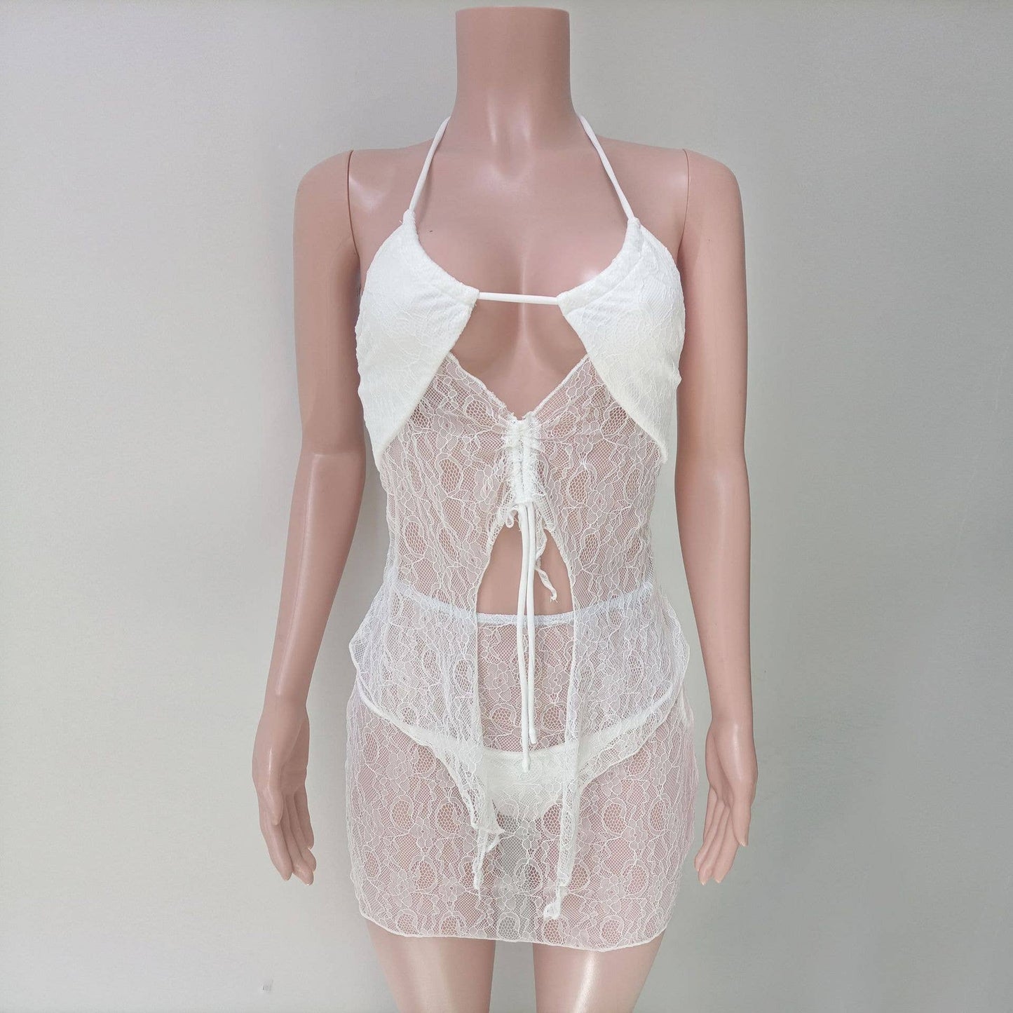 See-through hollowed-out halter skirt lace suit