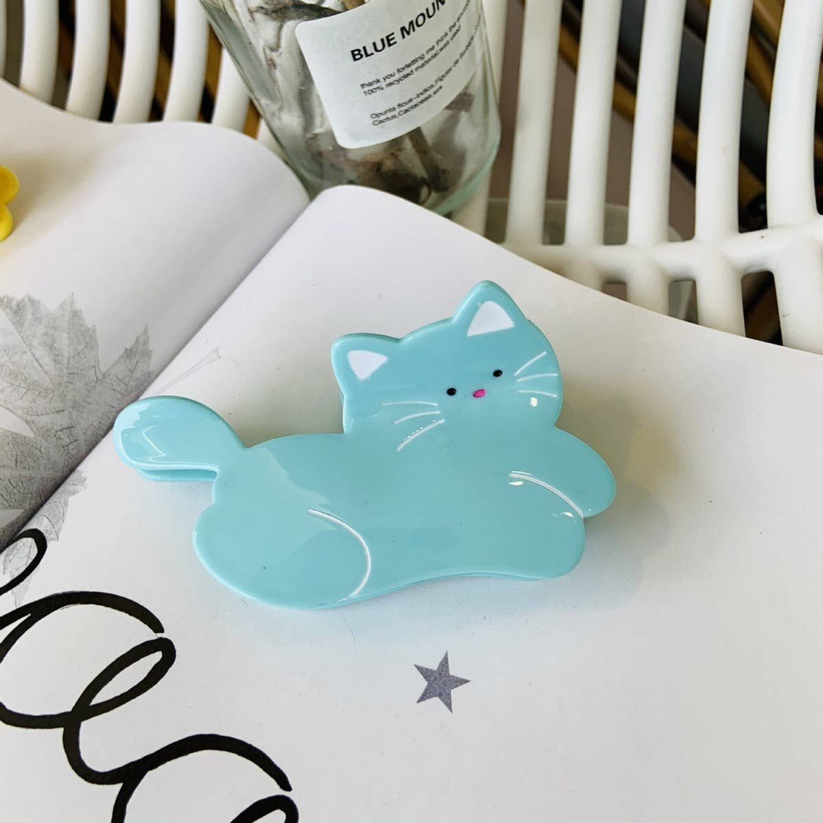 CWAHA1539_CREATIVE LAZY BLUE YELLOW WHITE CAT HAIR CLAW CLIP