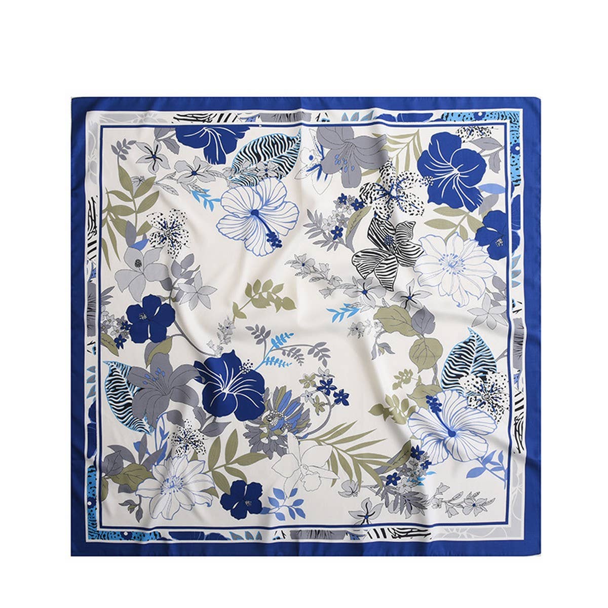 FLORAL PATTERN LARGE SQUARE SILK FEELING SCARF