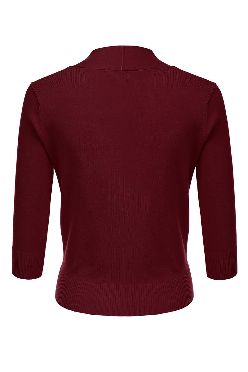 AWOCAS074_Basic 3/4 Sleeve Open Front Cropped Cardigan