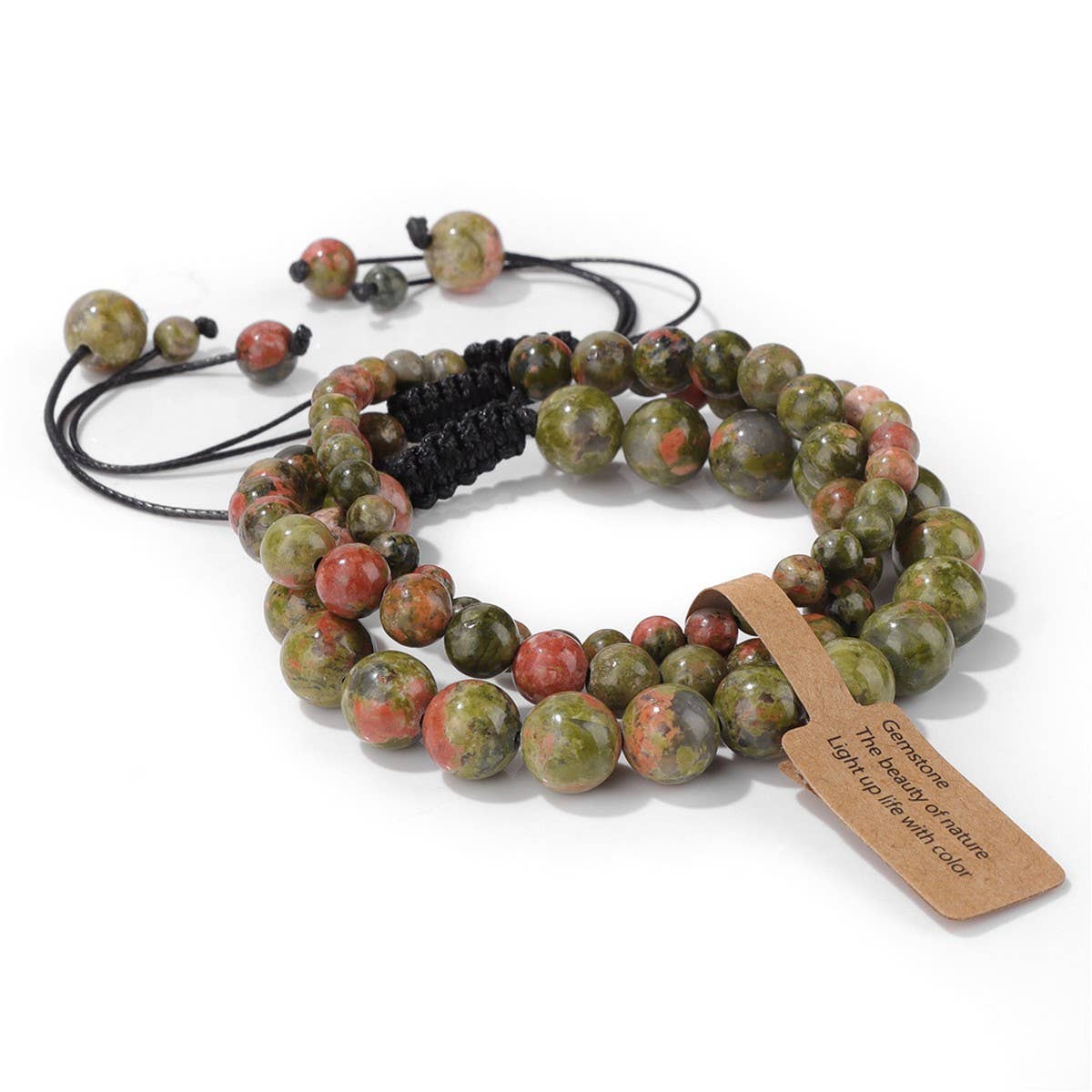 CWAJE4234_NATURAL STONE BEADS BRAIDED THREE-PIECE BRACELET