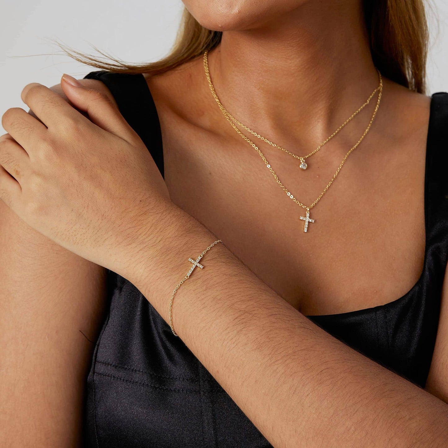 Copper mini cross bracelet set with zircon