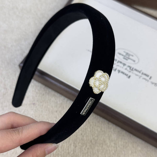 HIGH QUALITY CAMELLIA BLACK VELVET HAIR BAND