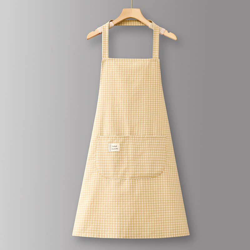 Cotton Striped Grid Kitchen Apron with Pocket