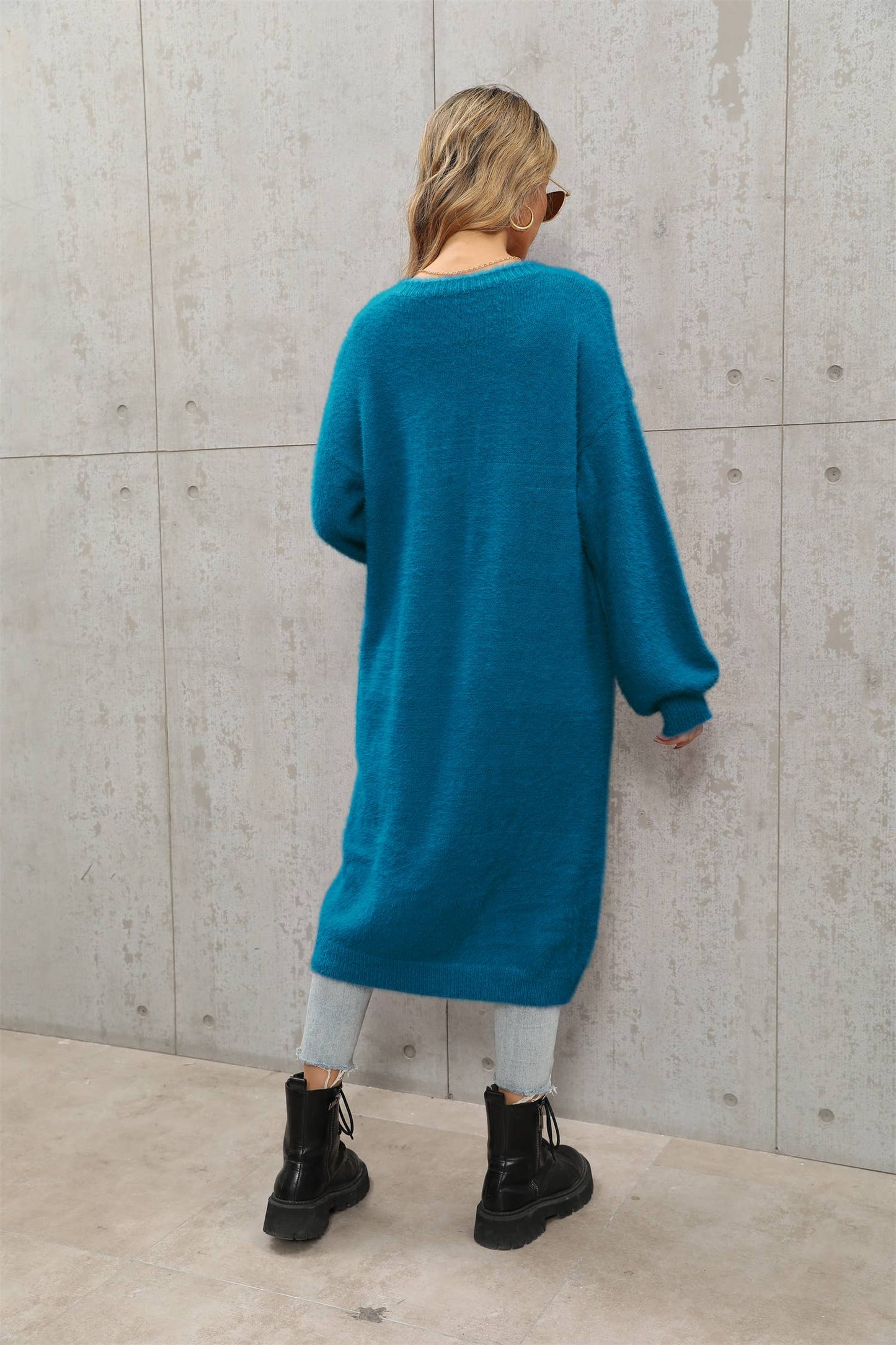 Solid color high-grade unbuttoned long cardigan