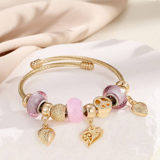 Trendy Beaded Bracelet with Bear Swan Heart