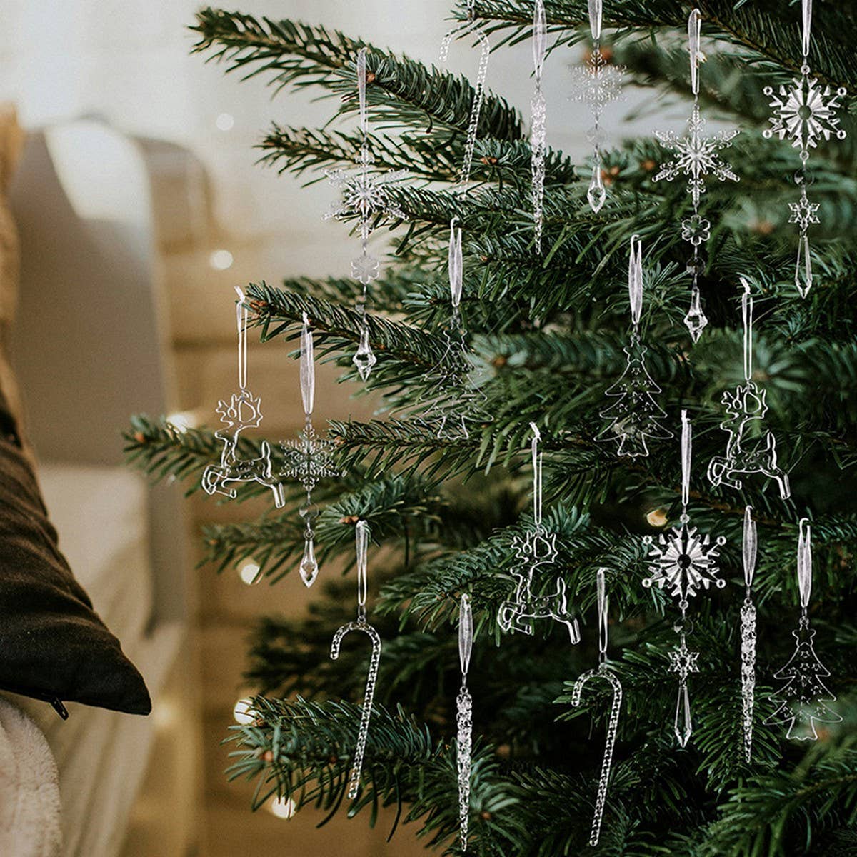CWMM10177_18PCS ACRYLIC SNOWFLAKE ICICLE REINDEER ORNAMENTS