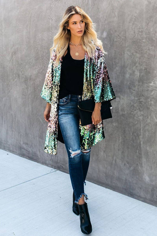 CWOCO1127_COLORFUL SEQUIN CARDIGAN TRENCH COAT