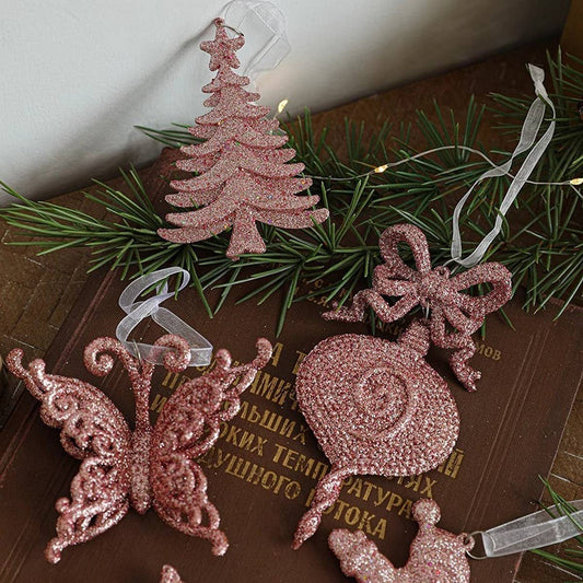 Plastic Pink Gold Glitter Xmas Tree Hanging Decor_CWMM9762