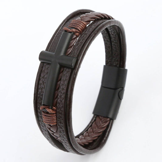 NEW LEATHER HANDWOVEN GOLD MAGNET BUCKLE BRACELET