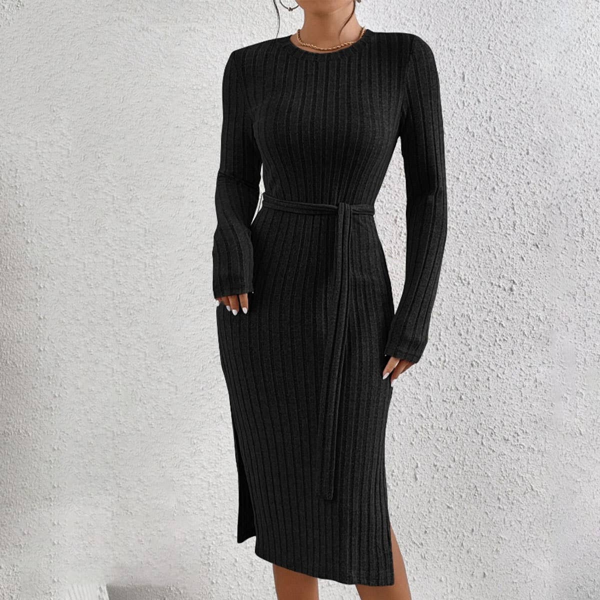 ROUND NECK SLIT UNDER THE WAIST PIT DRESS