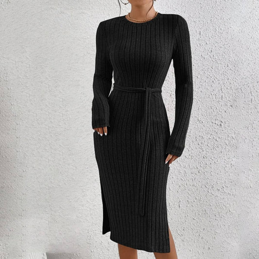 ROUND NECK SLIT UNDER THE WAIST PIT DRESS