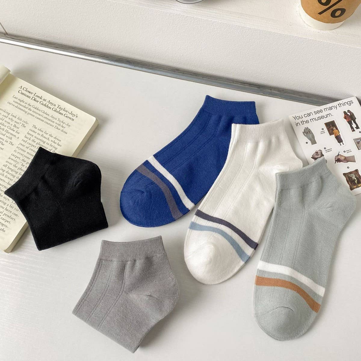 TWO-BAR SOLID COLOR BREATHABLE SOCKS FOR MEN