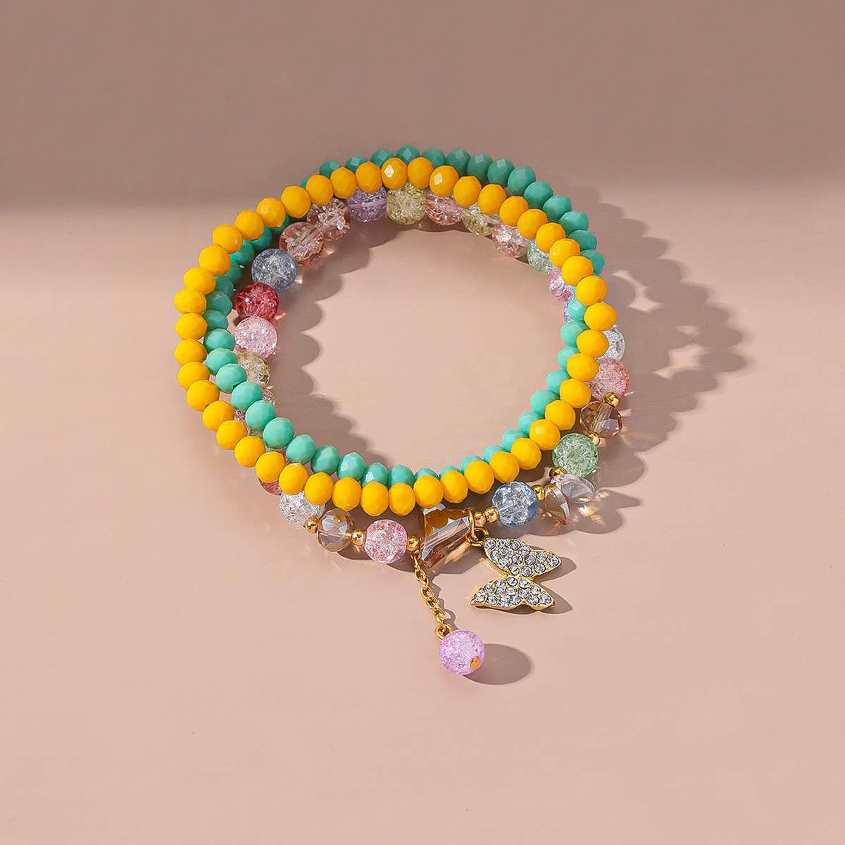 Boho Crystal & Beaded Anklet Set Butterfly Pendant_CWMM6361