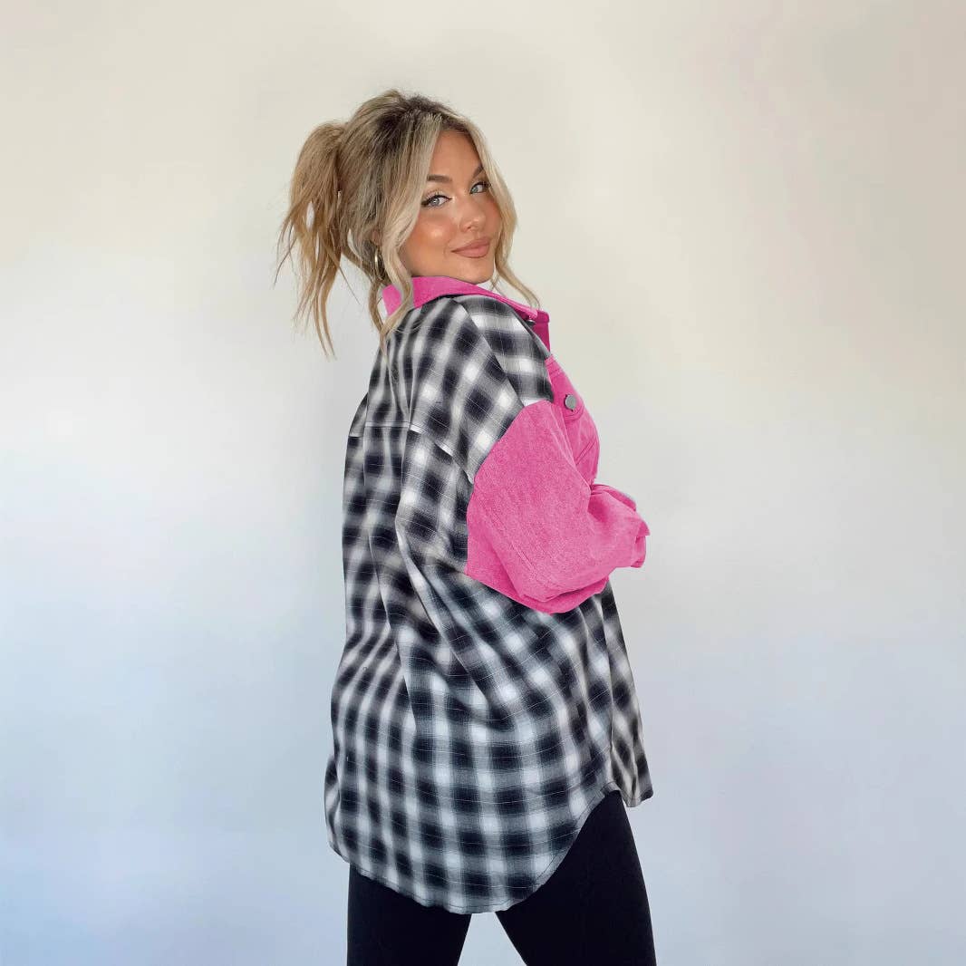 Fashionable color-blocking loose shirt jacket