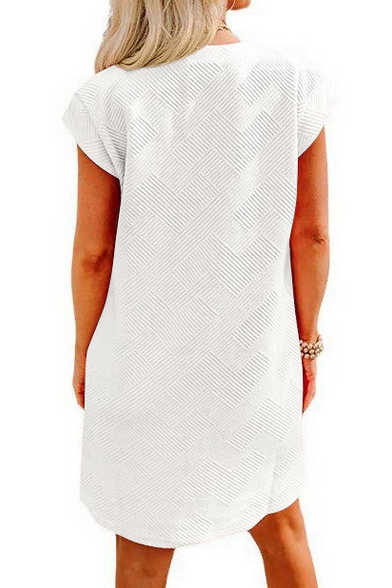 CWDSD6682_CASUAL ROUND NECK POCKET SHORT SLEEVE LOOSE DRESS