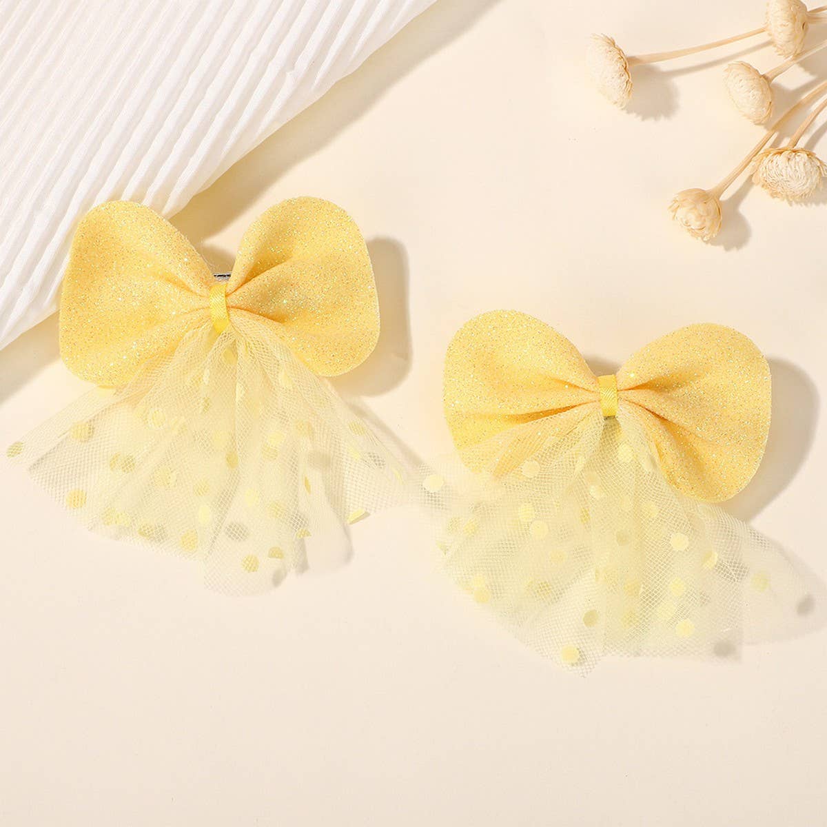 Stylish Double-Layer Mesh Bow Hair Clip for Kids_CWAHA6715