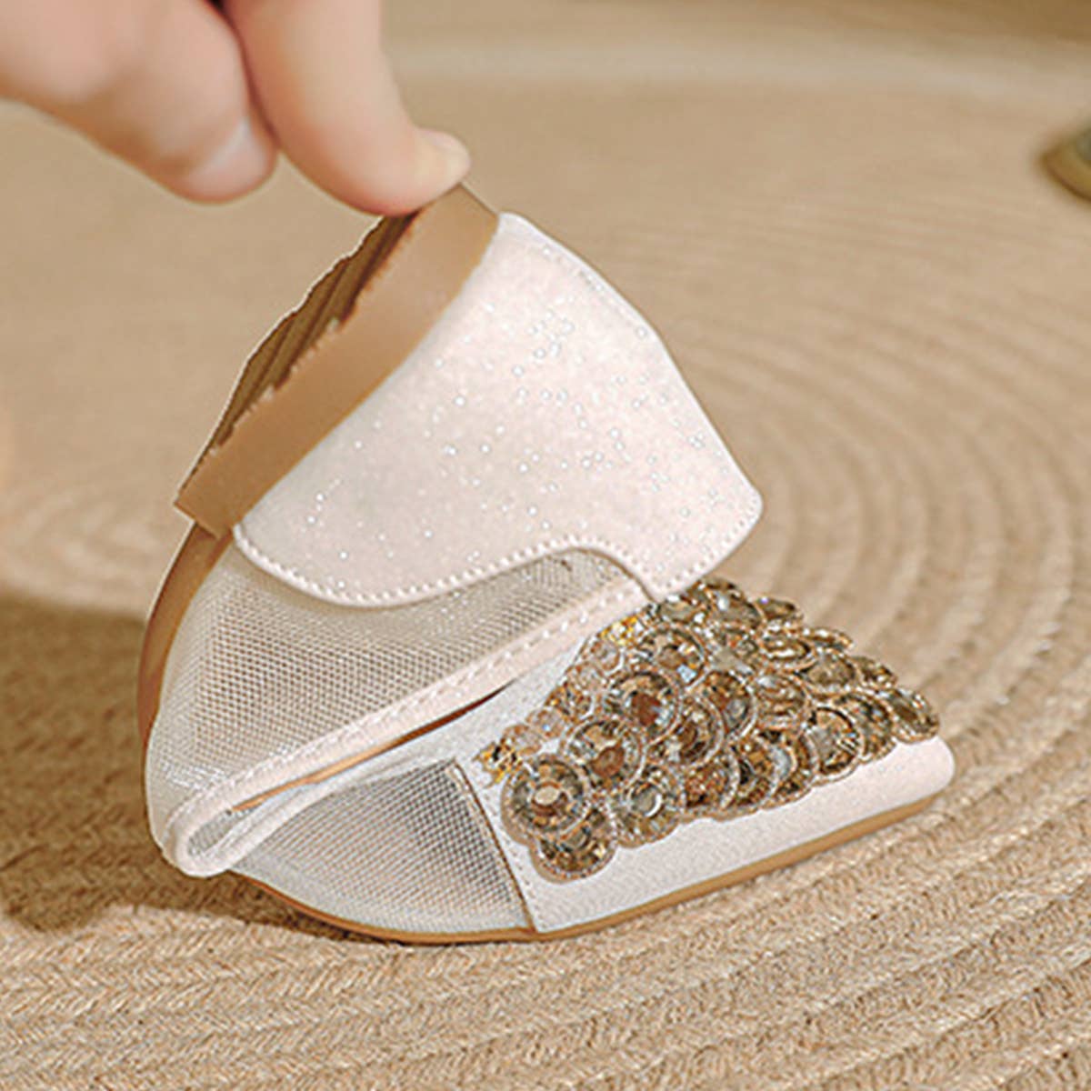 WOMEN FASHION DIAMOND MESH CRYSTAL FLAT SHOES