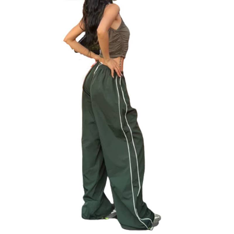 Side-drawstring casual elastic waist long pants