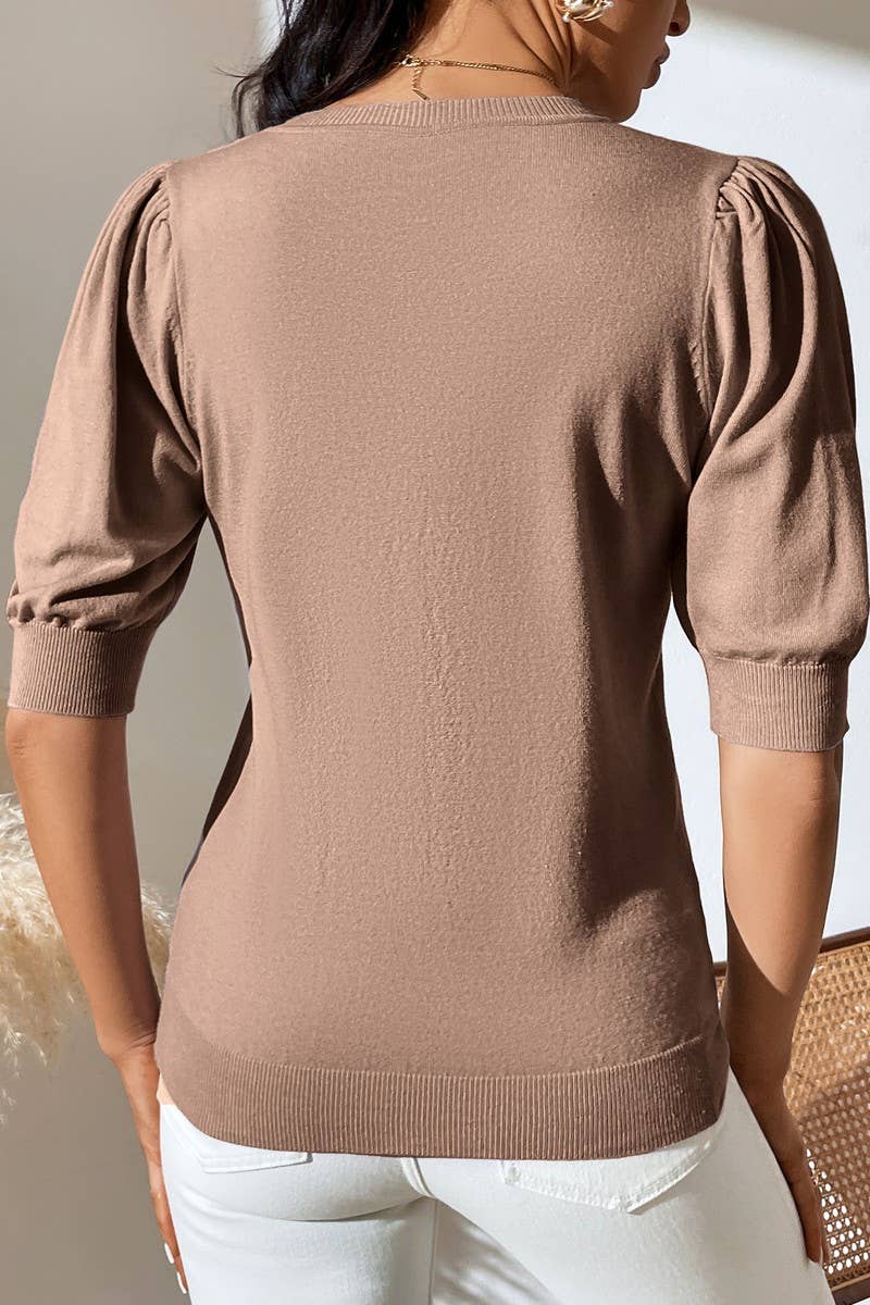 Cwtts0731_Crew Neck Puff Short Slv Soft Pullover Sweater