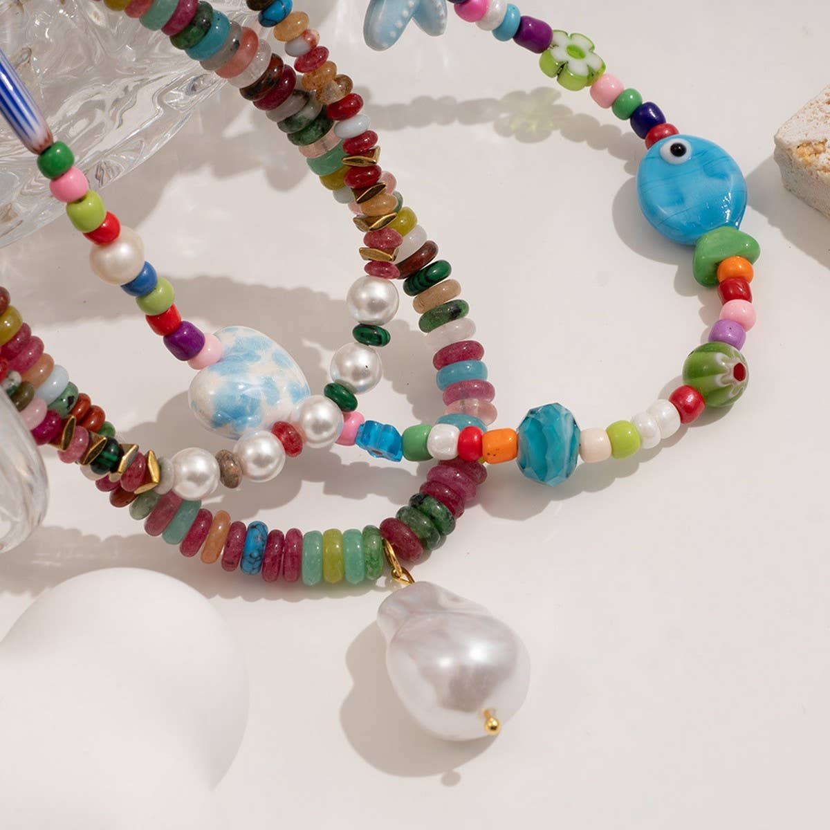 Colorful Boho Pearl Beads Luxury Sweater Necklace