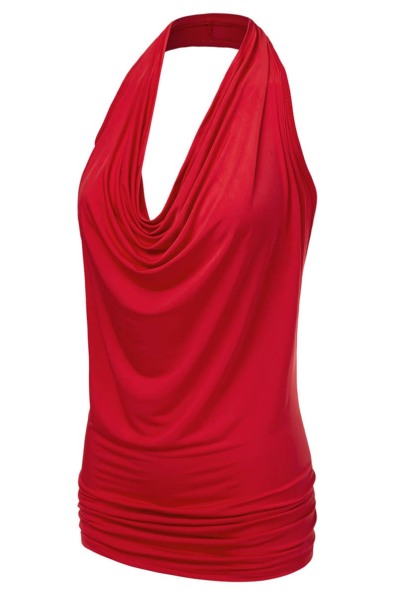 AWTHT028_Halter Neck Draped Front Open Back Top