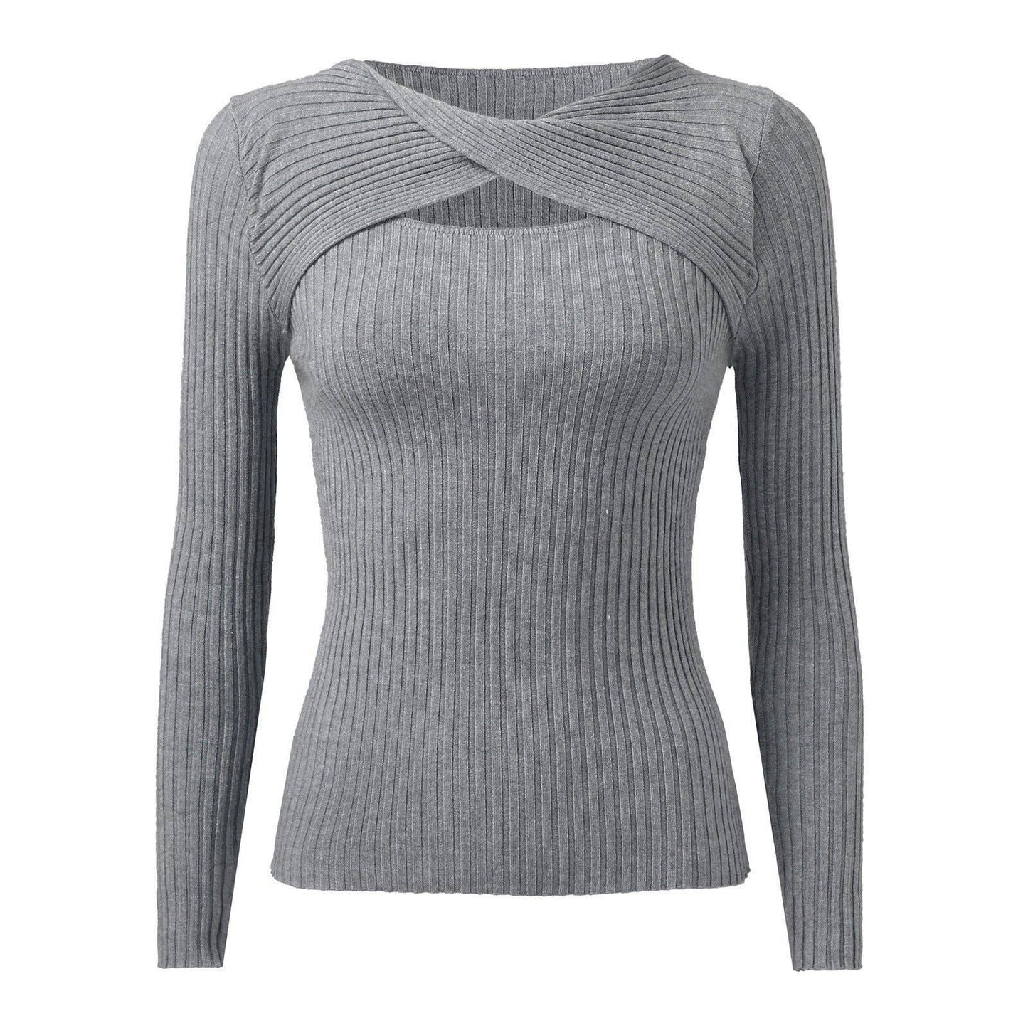 Sexy cut-out pullover solid-color knitted top