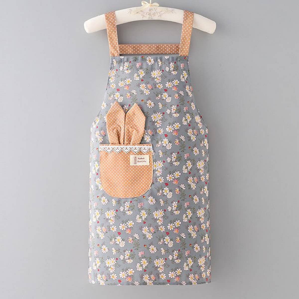 CUTE FLORAL CANVAS BIB APRONS WITH POCKETS