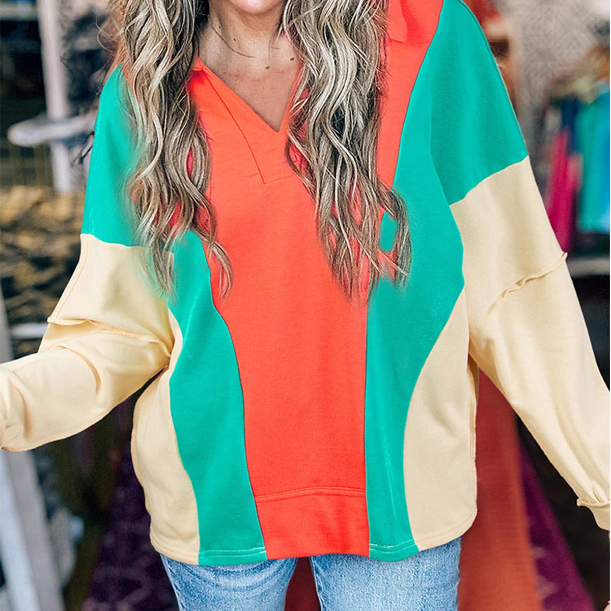 LAPEL CASUAL OVERSIZE MULTI-COLOR PRINTED HOODIE