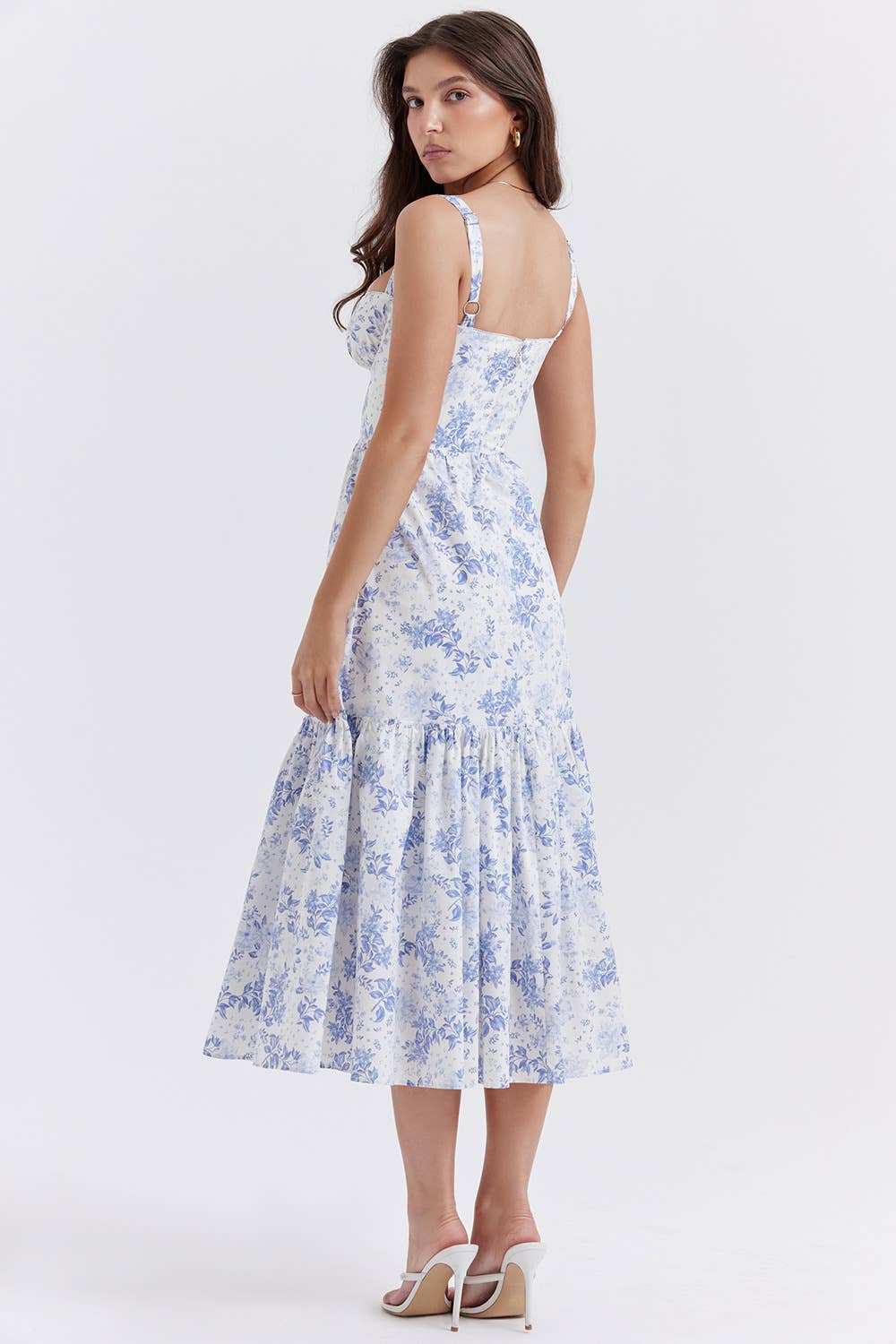 One-shoulder pleated lace floral camisole dress