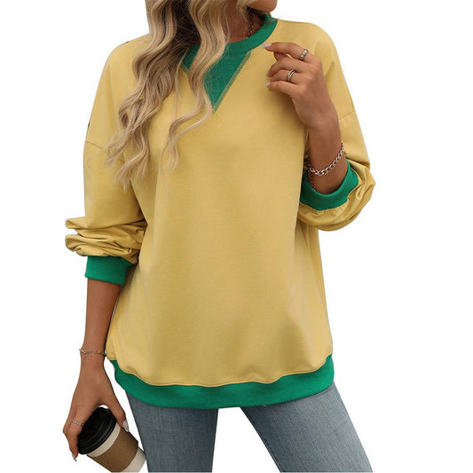Solid color crew-neck split loose sweatshirt hoodie
