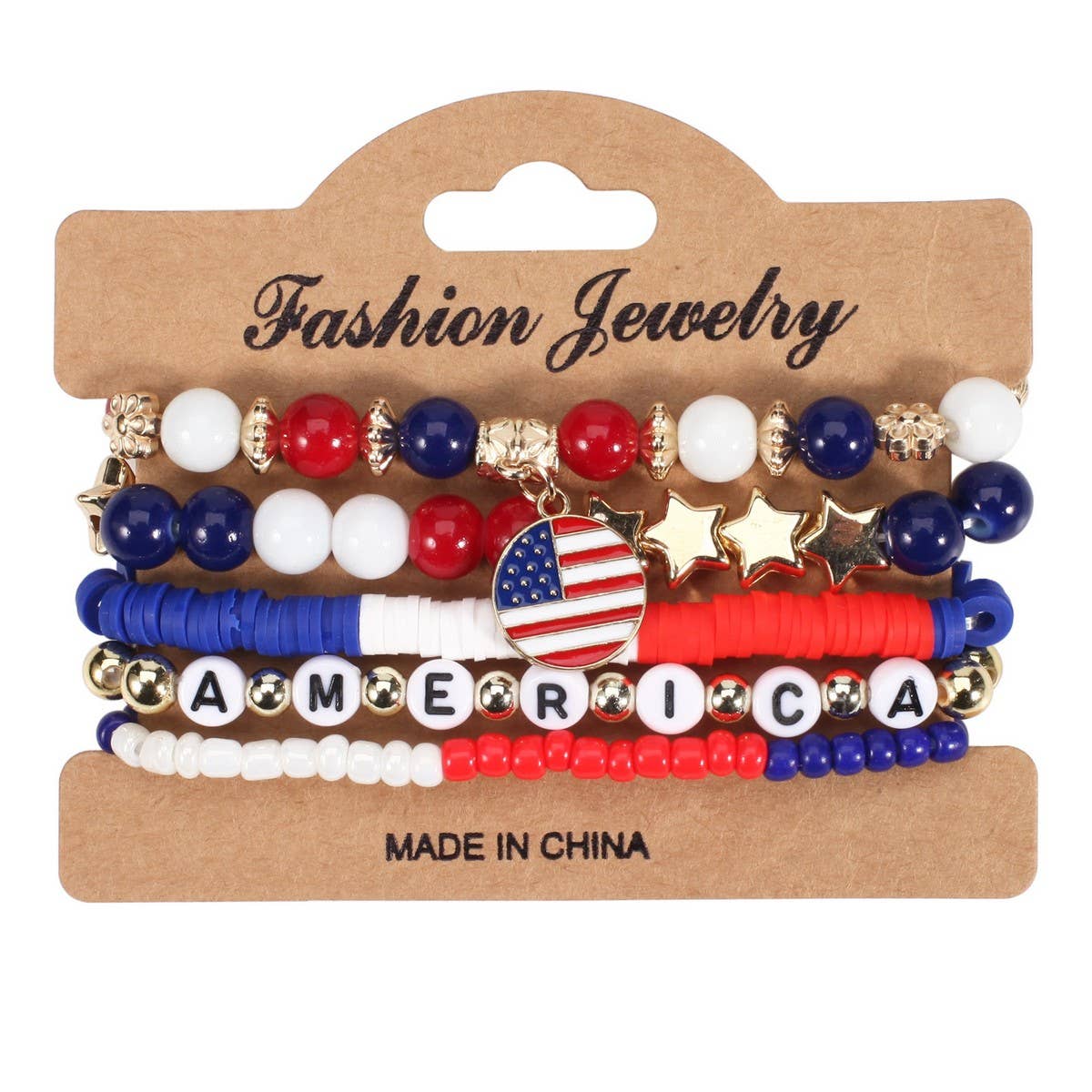 CWMM10463_USA FLAG RED WHITE BLUE BEADED BRACELET