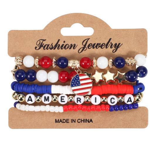 CWMM10463_USA FLAG RED WHITE BLUE BEADED BRACELET