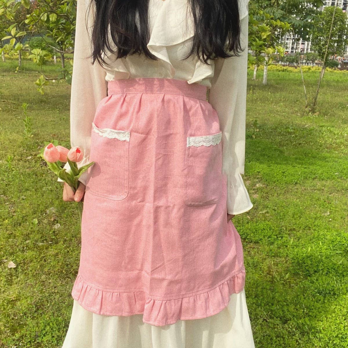HALF-LENGTH LINEN COTTON AND LINEN LACE APRON