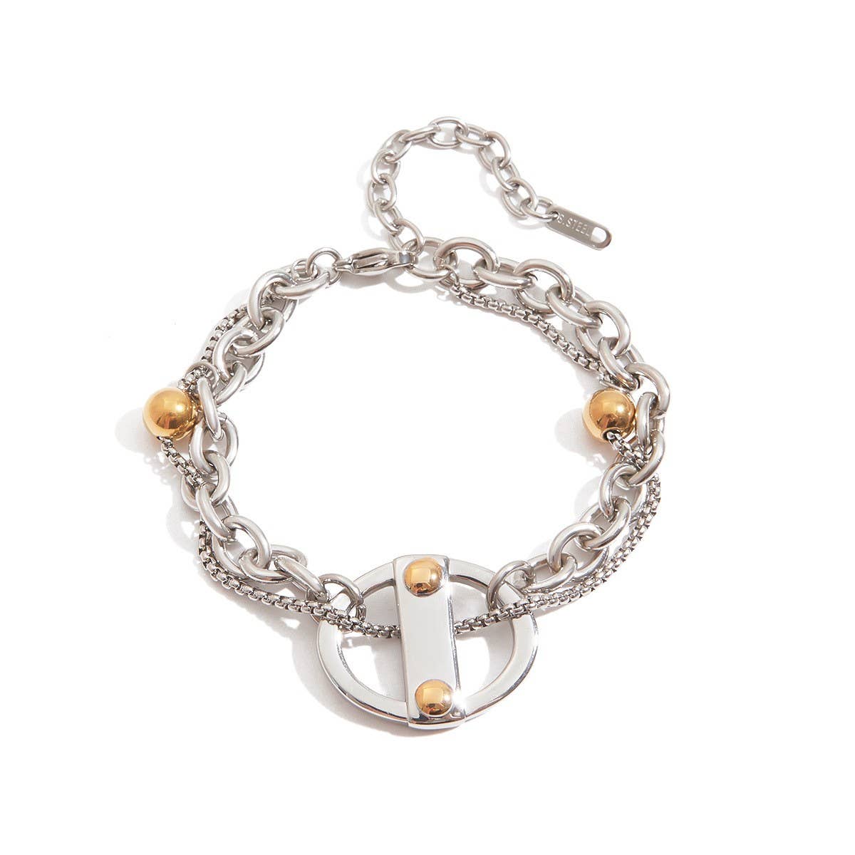 Stylish 18K Gold Mixed Metal Chunky Cross Bracelet_CWAJE4776