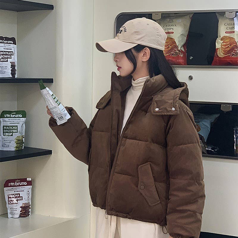 Hooded feels corduroy texture cotton-padded coat