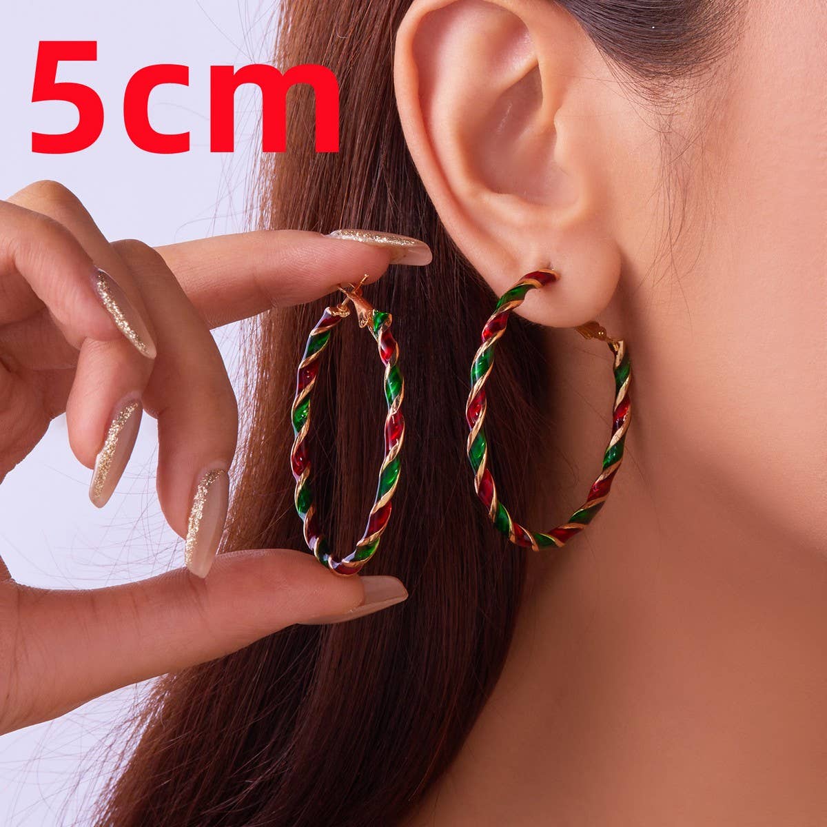 CWAJE2513_CHRISTMAS COLORFUL SPIRAL GEOMETRIC HOOP EARRINGS