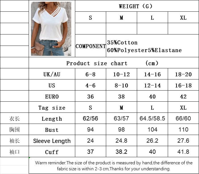 V-neck temperament fashion simple style T-shirt