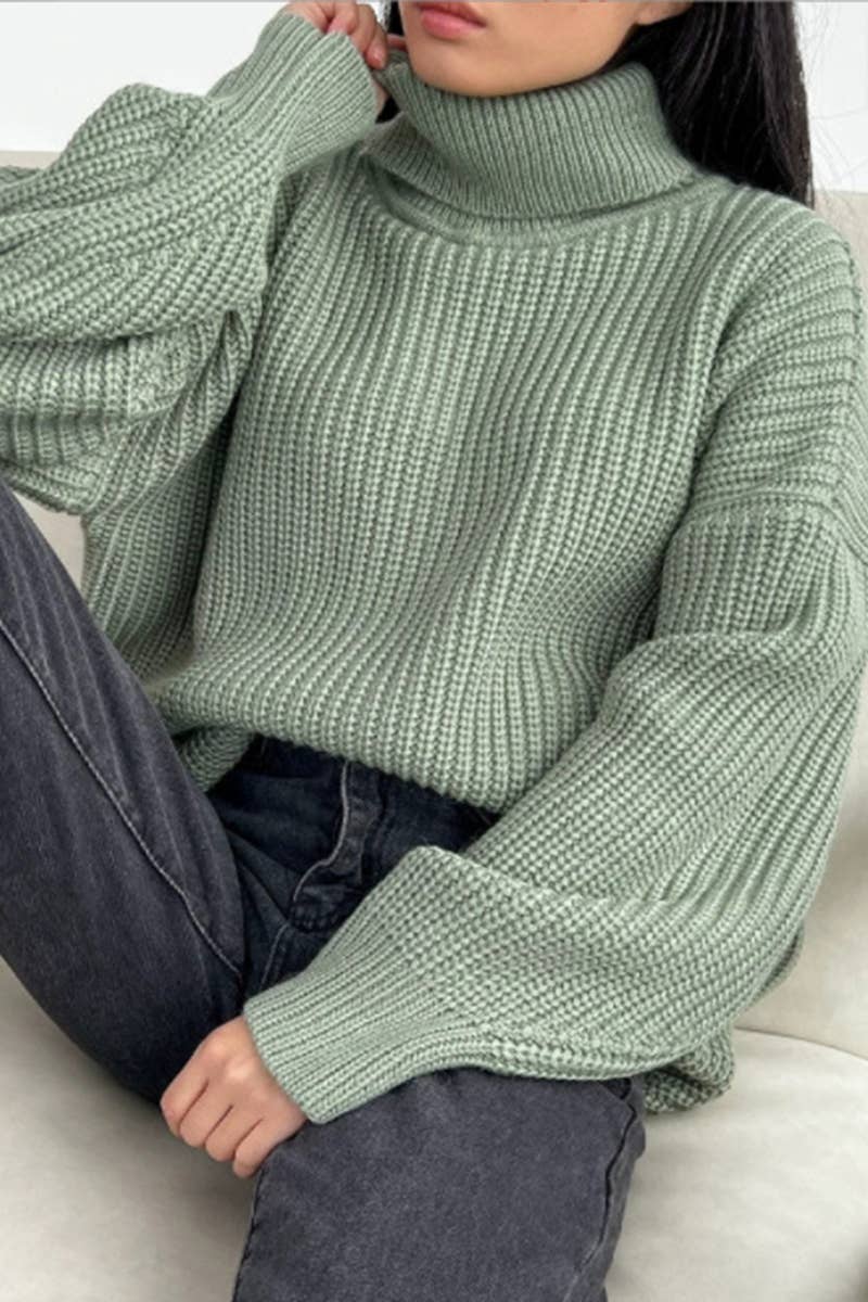 SOLID COLOR SWEATER WITH LOOSE TURTLENECK