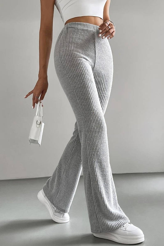 CWBLP1118_SOLID RIBBED SLIM-FIT KNIT BOOTCUT PANTS