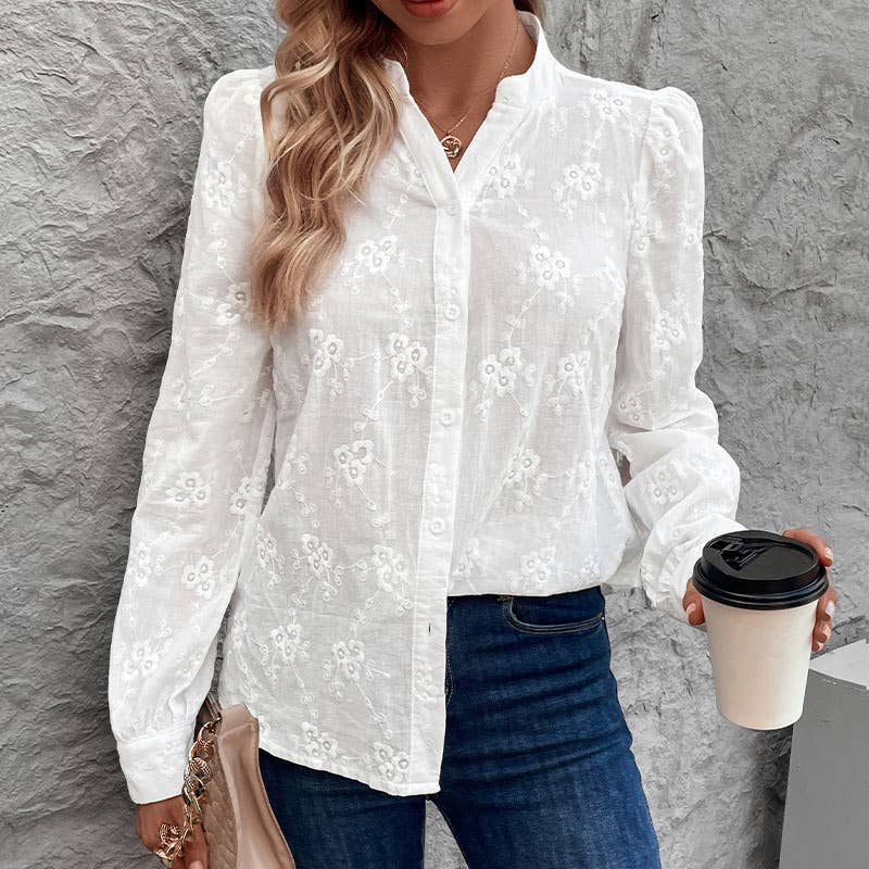 Hollowed-out lace jacquard shirt